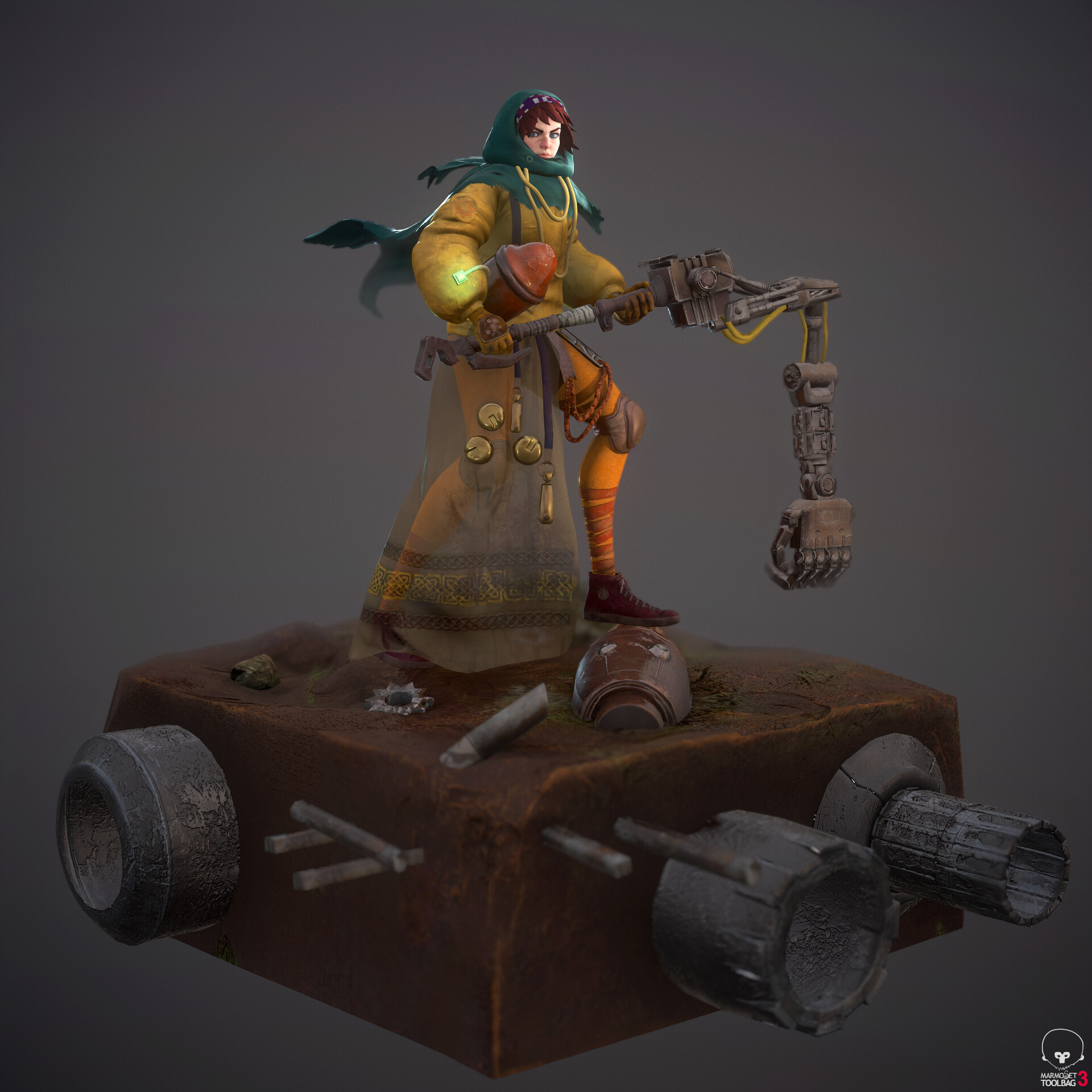 Slavocalyp — post-apocalyptic female warrior, real-time character render